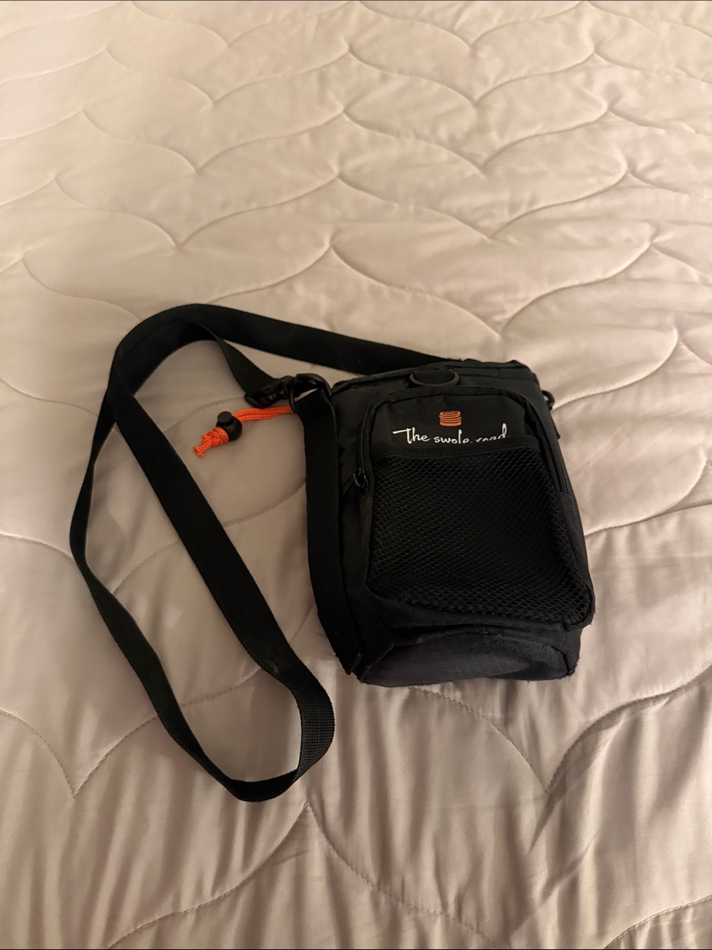 Black Crossbody Small Water Bottle Holder with Front Mesh Storage Pocket
